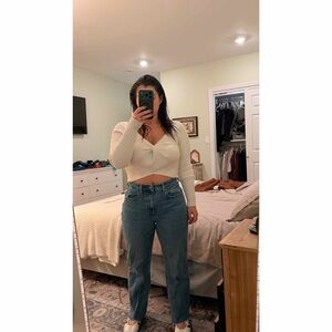 Abercrombie & Fitch Cream Ribbed Knot Front Blouse